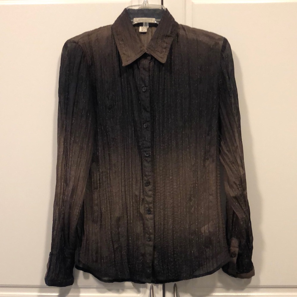 Coldwater creek sheer shirt Women's Small 6 - 8 S brown shimmery sparkles EUC